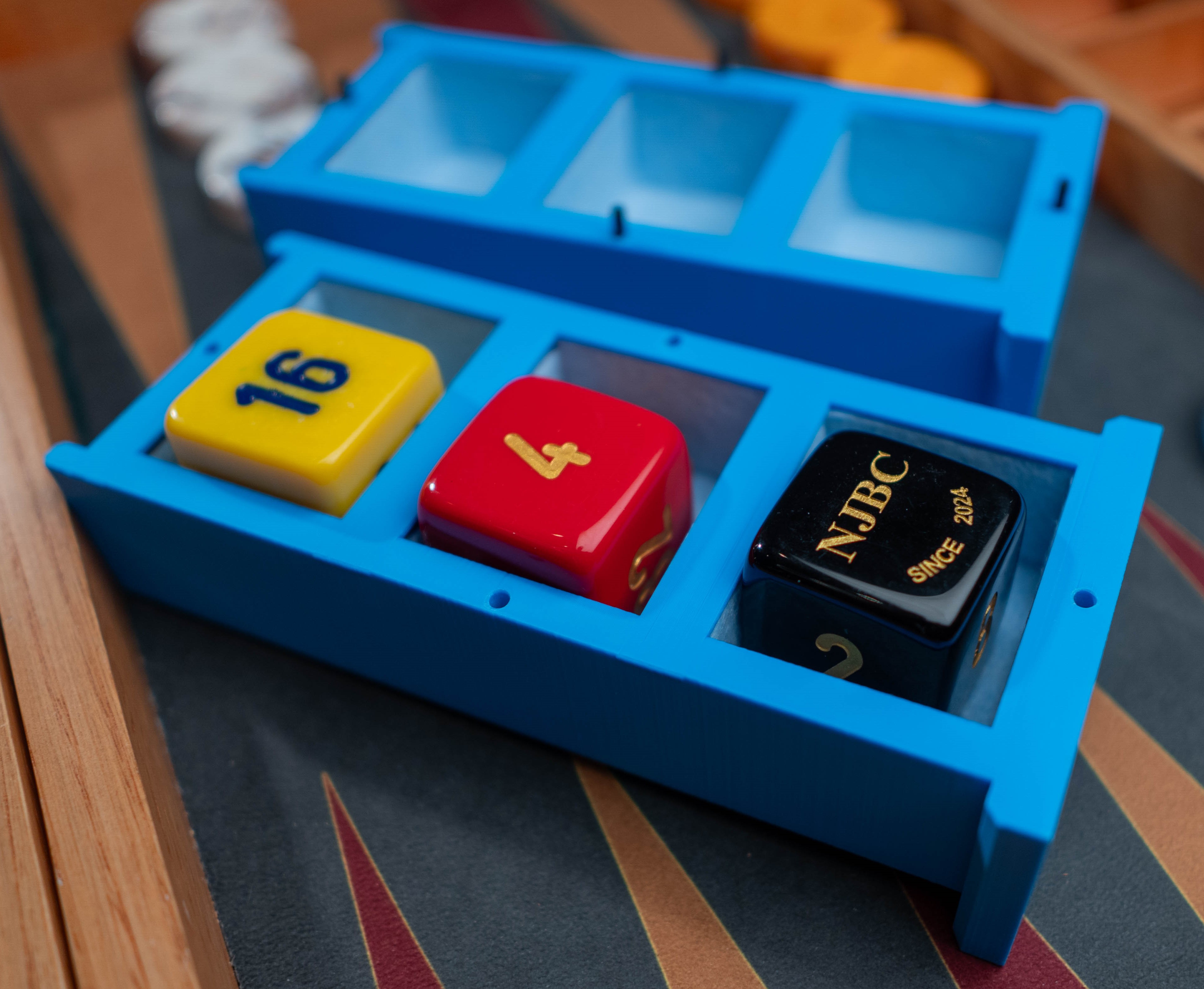 Cube Tower halves on backgammon board